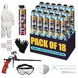 Closed Cell Spray Foam Insulation Kit (18 Pack - 36.6 oz) Expanding Foam for Thermal & Soundproofing - Including 1 Teflon-Coated Gun, 1 Cleaner, 1 Safety Suit, 1 Safety Glass and Gloves