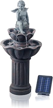 Primrose 107cm Solar Powered 2 Tier Minel Bird Bath Water Feature Outdoor Garden Cascade Fountain