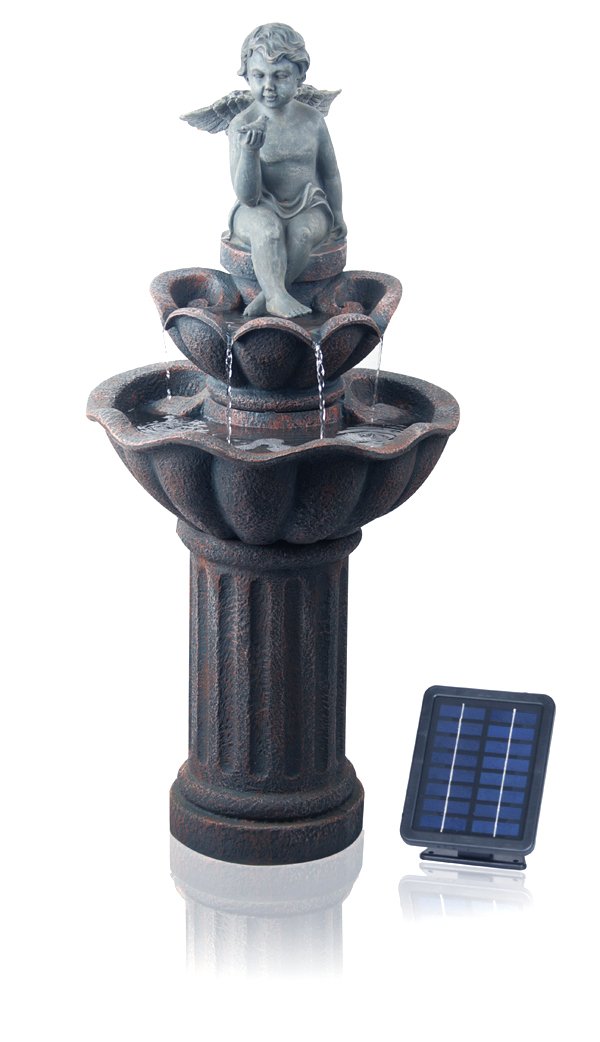 Primrose 107cm Solar Powered 2 Tier Minel Bird Bath Water Feature Outdoor Garden Cascade Fountain