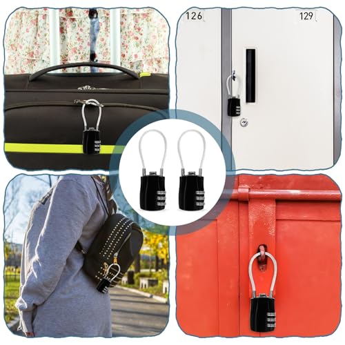 JIYIN Pacote com 2 cadeados de bagagem, trava de combinação de mala de viagem, cabo de bloqueio de f