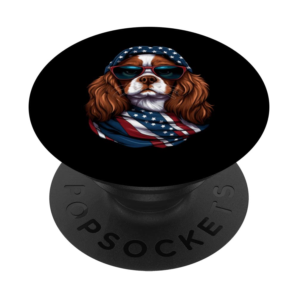 Cavalier King Charles American Flag USA Tee 4th July Gifts PopSockets Swappable PopGrip