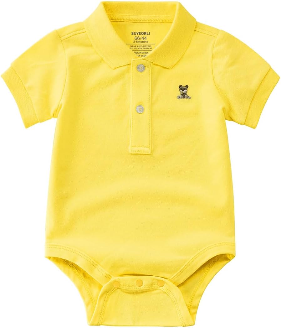 Baby Boys Girls Polo Bodysuit Cotton Short Sleeve Embroidery Bear Romper Jumpsuit 0-24 Months