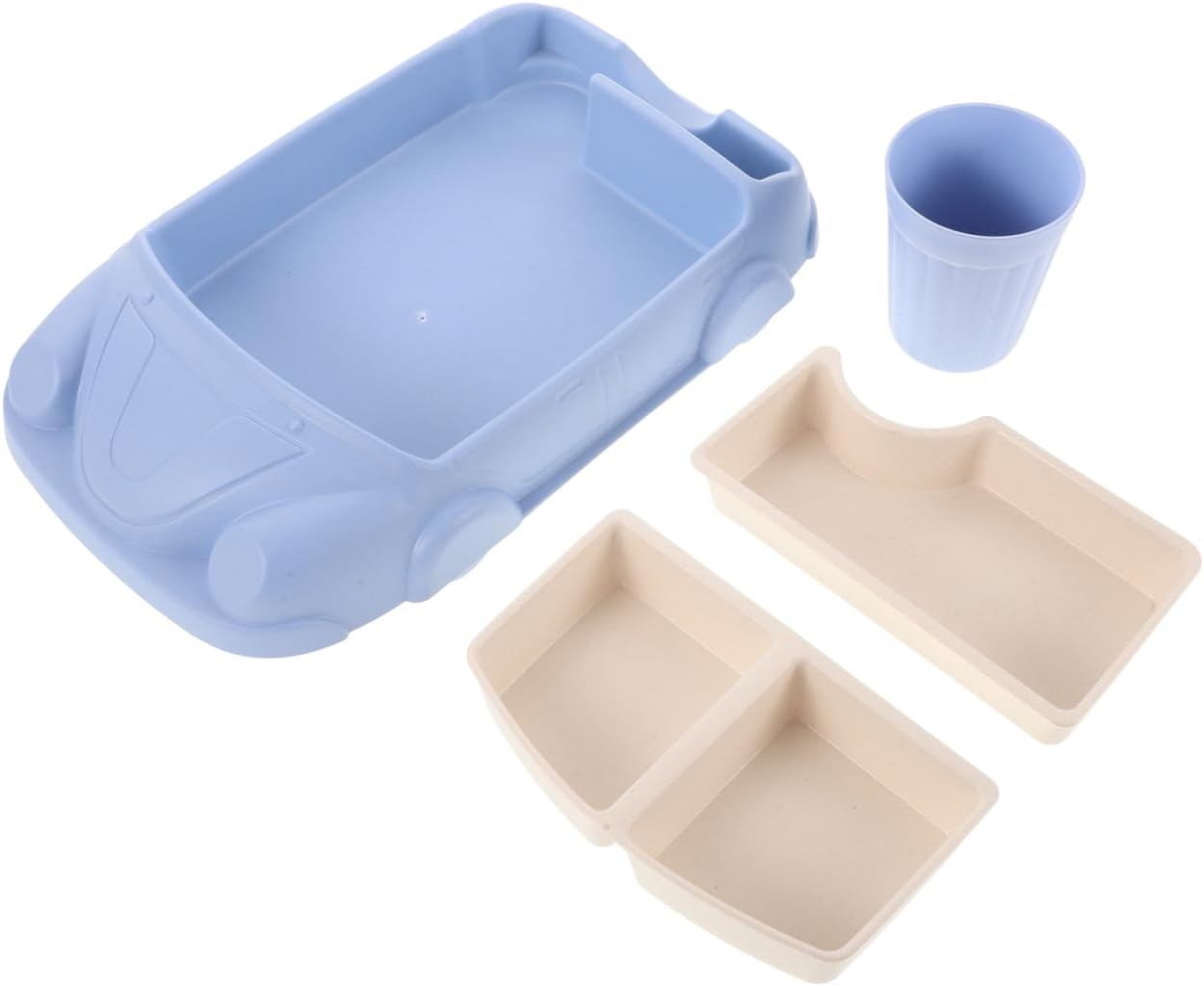 Totority Car-Shaped Dinner Tray Bamboo Fiber Kids Plate with Divided Sections and Water Cup Toddler Feeding Dish Durable and Drop-Resistant 12.04X7.67X3.74In