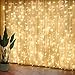 JIAMAOWW Curtain Lights, Upgrade Window Fairy Lights 300 LED 9.8ft×9.8ft Remote Control Timer 8 Lighting Modes, Window Icicle Christmas Lights for Decoration Party Wedding Bedroom (Warm White)