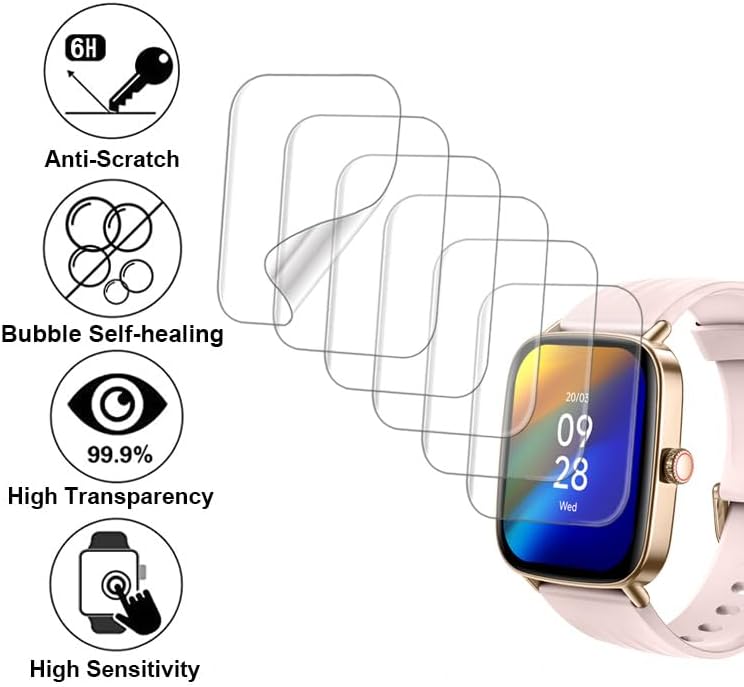 6-PACK Screen Protector Compatible with Yoever aeac Tensky SOUYIE IDW28 1.85” Fitness Tracker Smart Watch, Soft TPU, Full Coverage, Bubble Self-healing, with Non-Slip Pad Sticker image 5