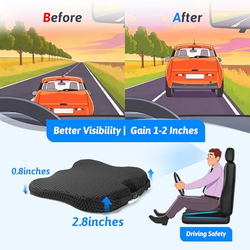 Image of Wedge Car Seat Cushion for Better Visibility & Sciatica Pain Relief - High Density Memory Foam, Non-Slip Ergonomic Car Seat Cushion for Driving, Universal Fit for Car, SUV,Truck & Tractor (All Black)