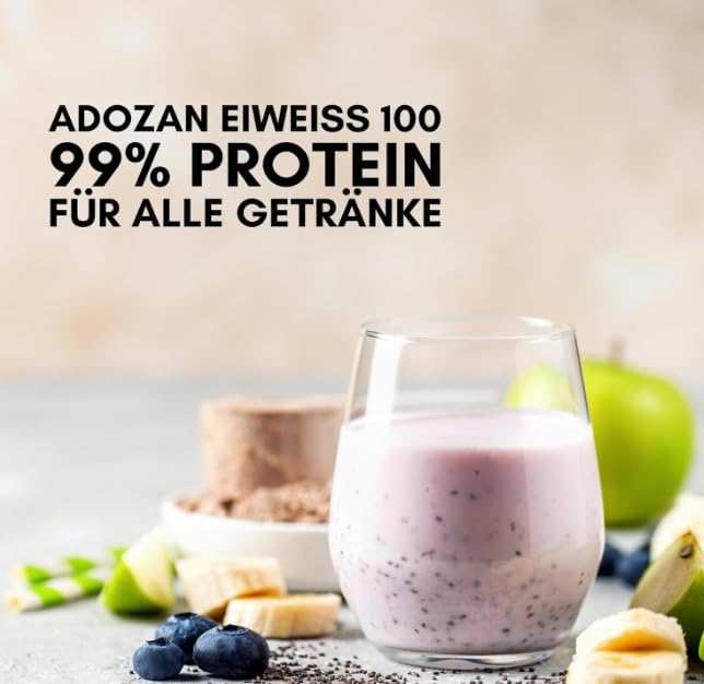 Adozan Eiweiß 100 | 99% Whey Isolate/Rind Protein Pulver auf 100g | Neutral, Ohne Zucker & Fett | Leicht Löslich, Geschmacksneutral Eiweißpulver für Diät, Bariatrische Ernährung & Regeneration | 1kg
