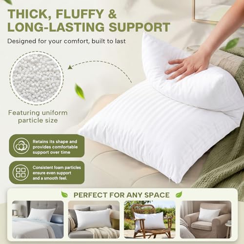 Image of Leinuosen 3 Pcs 16x26 Shredded Memory Foam Couch Back Cushion Replacement, Zippered Pillow Inserts with Breathable Polyester Satin Cover, Lumbar Support for Sofa Chair Floor, Fits 18x28 Pillow Cover