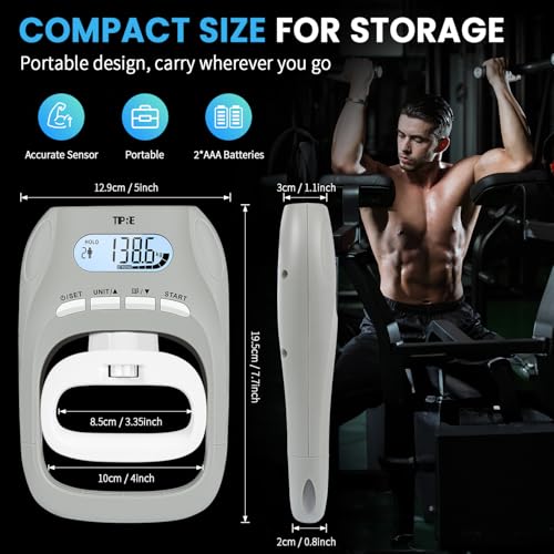 Image of TIPRE 396lbs /180kg Grip Strength Tester, Digital Dynamometer With LCD Display, Adjustable Hand Grip Training Gauge, Exercisers for Sports Home School Use - Gray