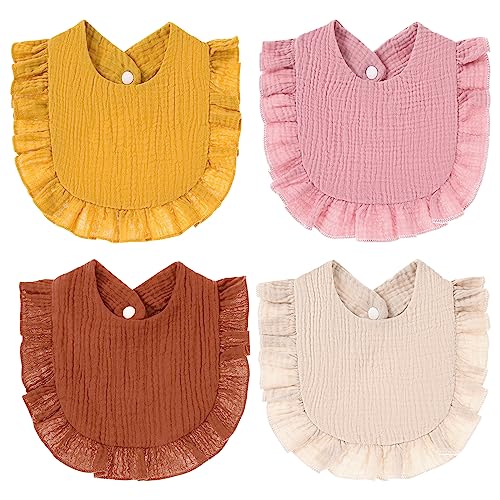 4 Pcs Coton Bavoir Doux et Absorbants, Mousseline Imperméable, Nouveau-Nés Bandana, Pour Bébé de 0-24 Mois