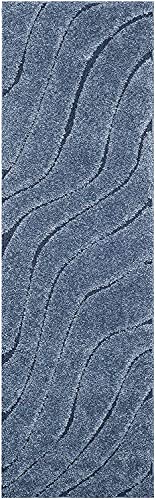 Image of (Pack of 2 Textured Wave Shaggy Carpet for Living Room, Bedroom, High Low Design Finish Microfiber 1.8 Inch Pile High, 2x6 Feet Runner Sky Blue|Blue Color