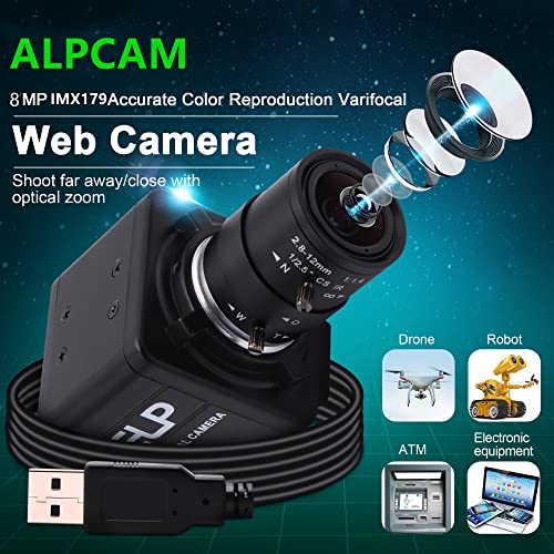 ALPCAM USB-Kamera, 8 MP, Weitwinkel, 2,8–12 mm, manuelles Zoom-Objektiv, Webcam, Full HD 2448P, USB-Webcam für Videokonferenzunterricht, Plug-and-Play, Web-Cam für Windows Linux Mac – Bild 8