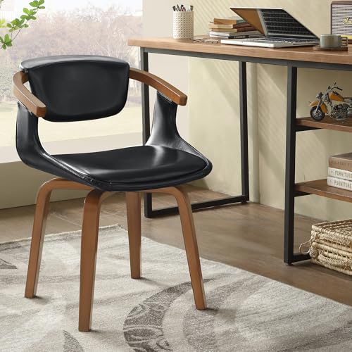 Zouron Sillas de Comedor giratorias Negras – Silla giratoria con Patas de Madera, Piel sintética, Silla tapizada con reposabrazos, Madera de álamo, Silla de Comedor, Color Negro
