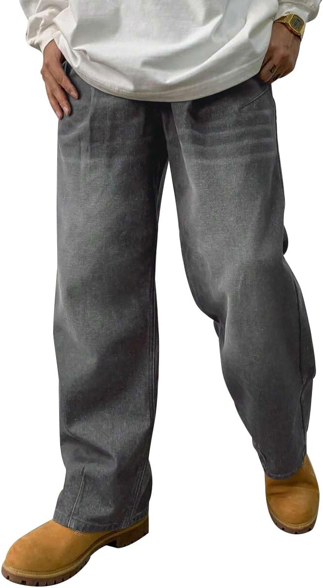 HUNGSON Mens Baggy Jeans for Men Women Y2k Skater Vintage Plain Pants Casual Wide Leg Jeans Loose Fit Denim Jeans