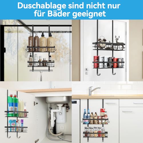 Duschablage ohne Bohren, Duschablage zum Hängen für Duschwand, Duschregal ohne Bohren mit 2 Duschkörben, Duschregal zum Hängen Shampoo Halterung für Dusche Schwarz