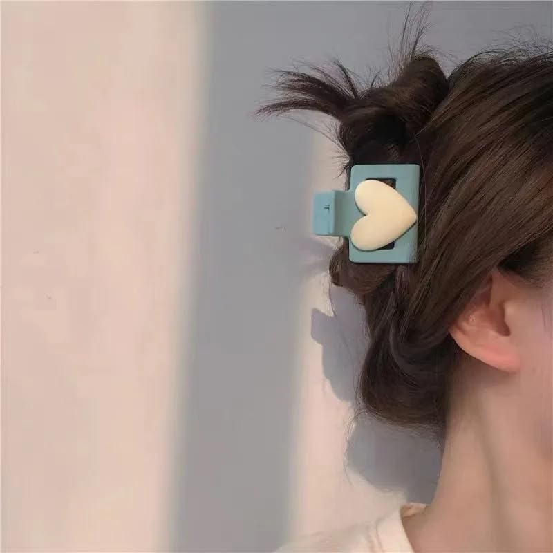 Matte Hair Clips with Heart Accents, Set of 2, Pink and White, Blue and White image 5