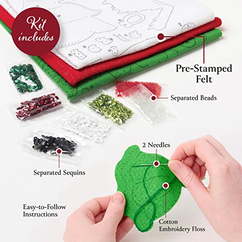 Image of Bucilla Felt Applique 18 inch Stocking Making Kit, Destination North Pole, Perfect for Holiday DIY Arts and Crafts, 89594E
