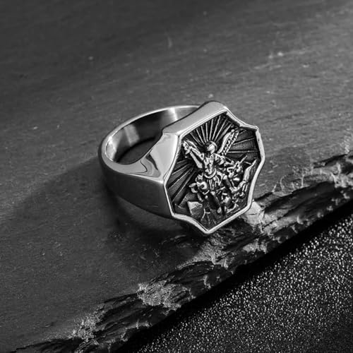 Vintage Archangel Saint Michael Titanium Steel Men's Women 316L Stainless Steel Ring4