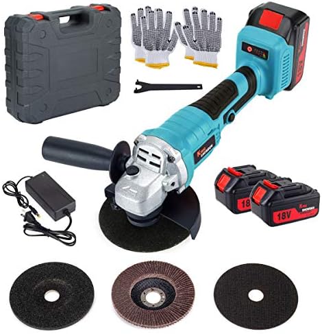 Cordless Angle Grinder Set, 18V Electric Cut-off Tool/Grinder with 2 Pack 5.0Ah Lithium-ion Battery and Charger & Carrying Case Kit, for Cutting and Grinding