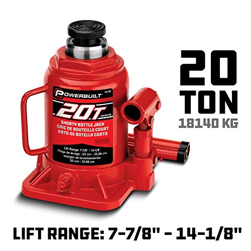 Powerbuilt 20 Ton Shorty Bottle Jack, Heavy Duty 40000 Pound Vehicle Hydraulic Lift With Stable Base, Pin Release, Stubby - 647504 #TOP1