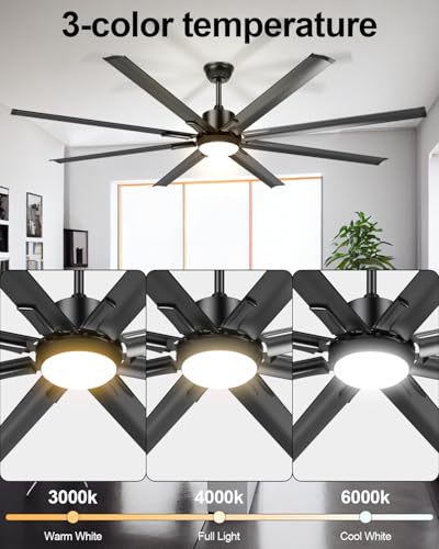 Hisummer HISUMMER72IN 72 Inch Large Industrial Ceiling Fan With Light And Remote-8 Aluminium Blades Ceiling Fan With Energy Efficient Dc Motor,Reversible Airflow-Ideal For Living Room,Patio,Garage,And Commercial Spaces thumb #5