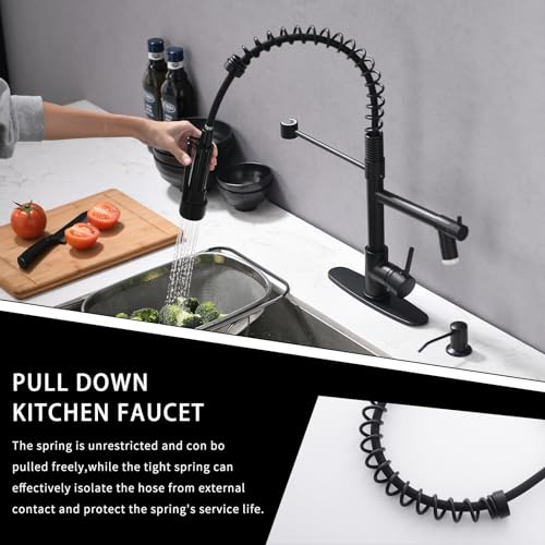 Image of AIMADI Matte Black Kitchen Faucet with Soap Dispenser Include 10 Inch Hole Cover Deck Plate