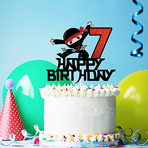 7Th Happy Birthday Cake Topper Kung Fu Ninja Themed Karate Boy Girl Glitter Party Cake Decorations #TOP3