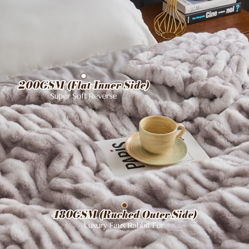 VFROO 700GSM Faux Fur Throw Blanket, Ruched Soft Fuzzy Blankets,Warm Cozy - image 5