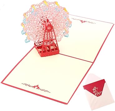 Amazon Moin Moin メッセージ カード バースデー グリーディング 切り絵 立体 3d 飛び出す 観覧車 レッド 赤 封筒付 ピンク 24me222 ポストカード 絵柄付はがき 文房具 オフィス用品