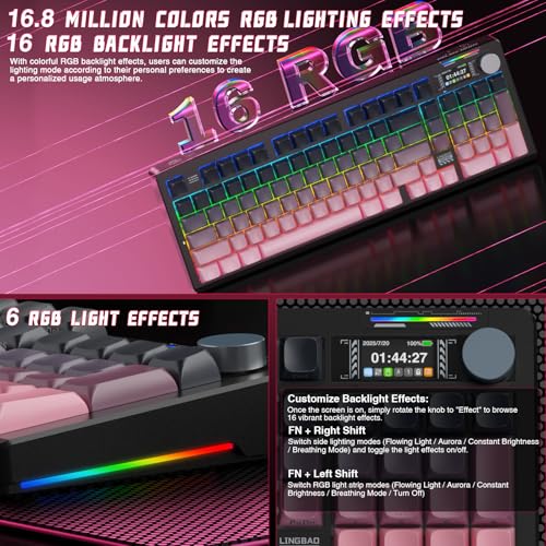 Image of LINGBAO K98 PRO Mechanical Keyboard Wireless, with Screen & Knob,RGB Gaming Keyboard, Tri-Mode BT5.0 /2.4GHz /USB-C, Gasket Mount Hot-Swappable Linear Switches Gamer Keyboards for PC /Mac /Linux /Android