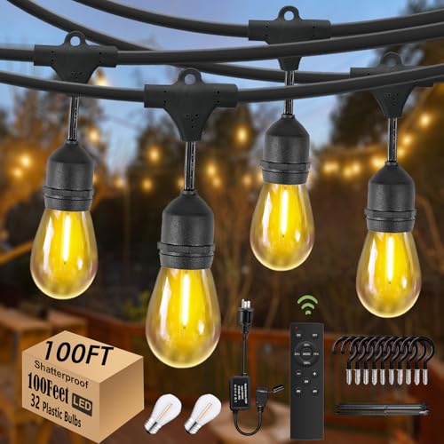 Skeerei 100FT String Lights for Outside with 30+2 Bulbs, Remote