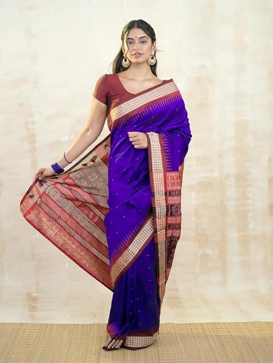 Image of Handmade Pure Bomkai Silk Saree Khandua Natural Silk Ikkat Saree For Women /Ethnic Wear /Traditonal Saree /Handloom Saree With Regular Fit Blouse Piece