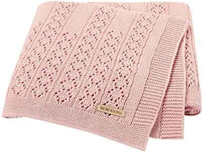 DovFanny Cotton Cellular Baby Blanket Knitted Soft Blanket for Newbron Baby Boy and Girls 100 x 80cm Beige