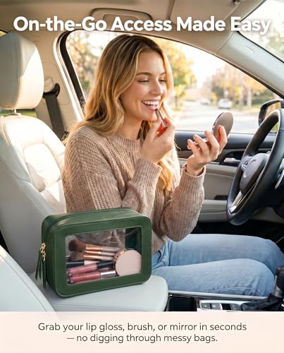 Image of LETGO Clear Makeup Bags, TSA Approved Toiletry Bag with Zipper, Clear Makeup Organizer Fit Carry-on Travel Essentials,Clear Cosmetic Bags for Women Men (O-Green)