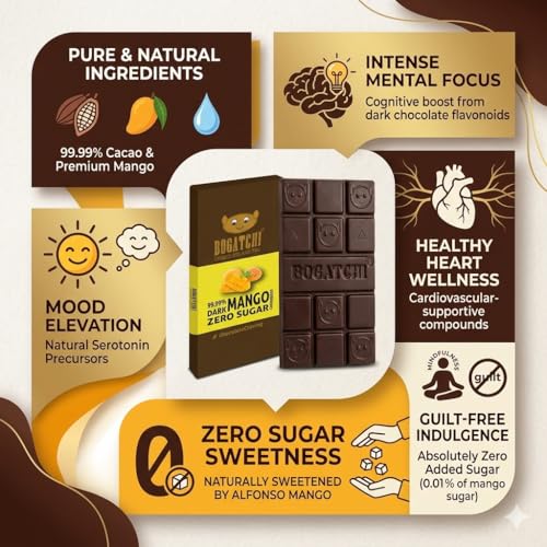 Image of BOGATCHI Chocolate 99% Dark| Mango | Real Cocoa Intense Dark Chocolate, 60 gm