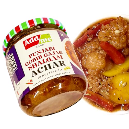 Image of Add me Sweet & Sour Mixed Pickle of Gobhi shalgam gajar Pickle, 600gm Home Made Punjabi North Indian Pickle of Carrot, Cauliflower & Turnip with Onion and Garlic 600 G Glass Pack