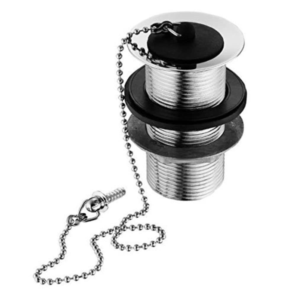 Merriway BH04443 32mm (1.1/4 inch) Unslotted Basin Waste with Plug and 10 inch Chain, Chromed