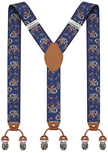 Image of Men's Heavy Duty Y-Back Suspenders, 6 Strong Metal Clips Adjustable Elastic Straps for Work, Tuxedos, and Daily Wear