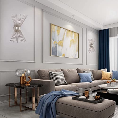 Zlierop Wall Sconces 2 Light, Starburst Sconces Wall Lighting, Brushed Nickel Bathroom Sconces, Mid Century Modern Wall Sconce, Wall Lamp For Bedroom, Bathroom, Powder Room, Stairwell, 1 Pack #TOP7