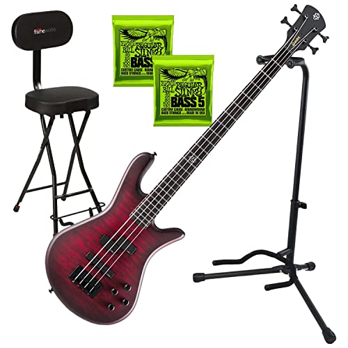 Spector NS Pulse II 4 Bass Guitar – Black Cherry Matte,(2) EBall 2836, Gator SEAT and Stand Bundle