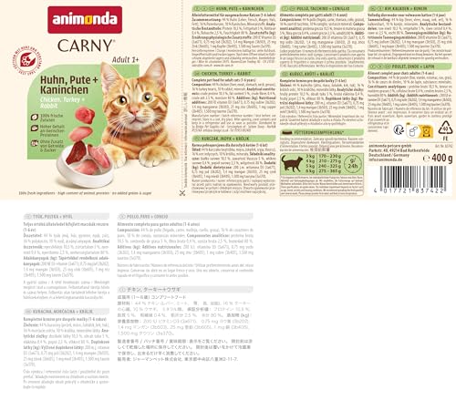 animonda Carny Adult Katzenfutter, Nassfutter für ausgewachsene Katzen, Huhn, Pute + Kaninchen, 6 x 400 g