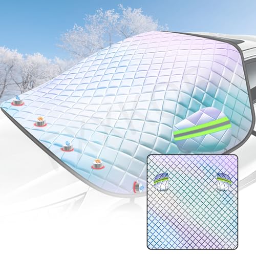【2025年新発想・虹色 】カーフロントガラスカバー 車 凍結防止カバー スズキ・ハスラー/ソリオ/ワゴンR/エブリイ/スペーシア/ウェイク 5重厚手型 レーザ反射光層 車用凍結防止カバー 車用 フロントガラカバー 霜よけ 落葉 積雪 雹対策 カーフロント