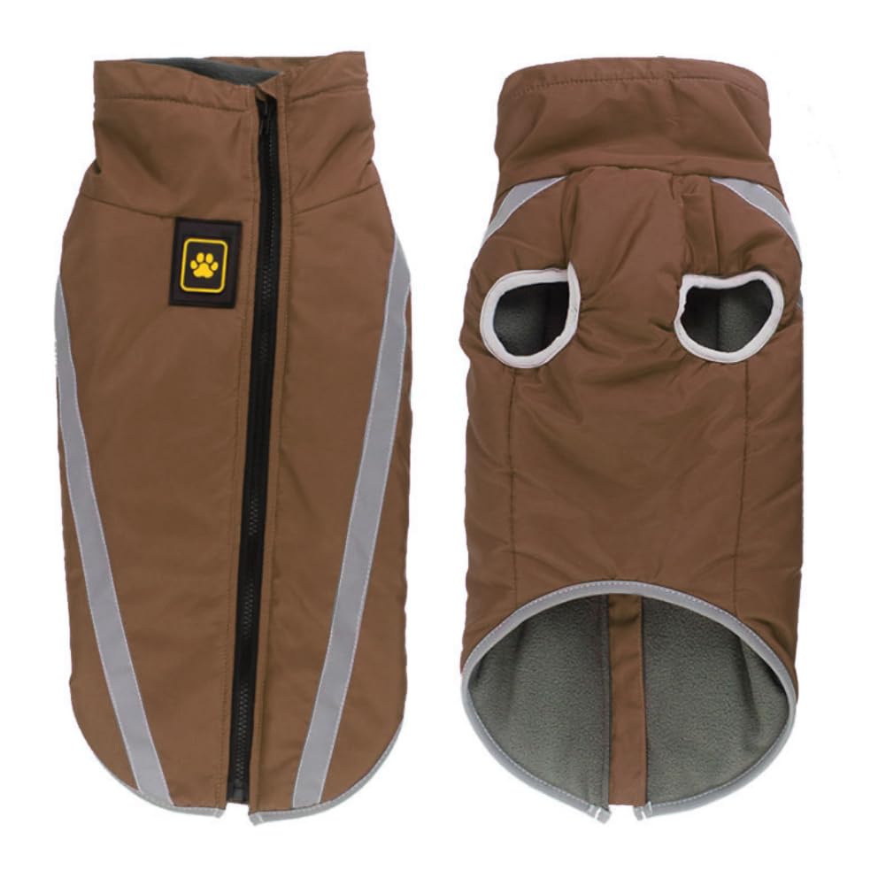 FEimaX Dog Coat Waterproof Windproof Pet Warm Jacket Outdoor, Puppy Reflective Adjustable Outfit Vest Cold Winter Clothes for Small Medium Large Dogs - Soft Fleece Cotton Lined, with Harness Hole