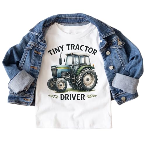 Tiny Tractor Driver Toddler Shirt - Cute Future Farming Farmer Outfit - Green Farm Tractor Youth Tee - Boho Natural Kids Shirts2