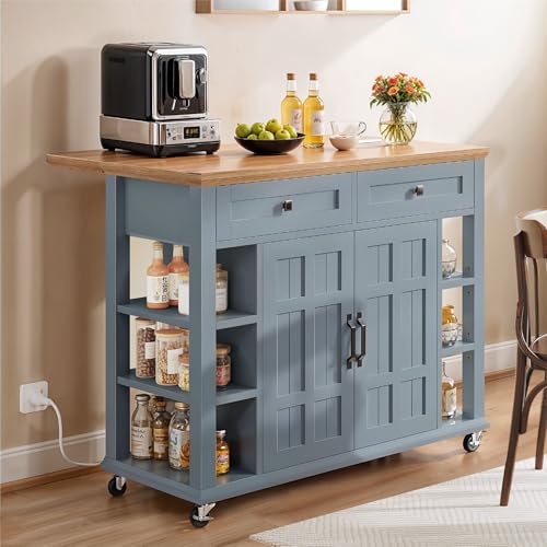 YITAHOME Kitchen Island with Drop Leaf & Power Outlet, Rolling