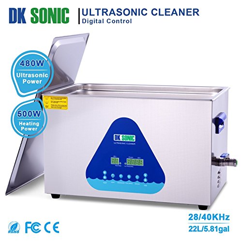 Large Professional Ultrasonic Cleaner-DK SONIC 22L 480W Sonic Cleaner with Heater and Basket for Metal Parts,Carburetor,Fuel Injector,Brass,Auto Parts,Engine Parts,Motor Repair Tools,etc