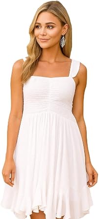 ThePirateDressing Summer Bohemian Cottagecore Gypsy Beach Smoked Mini Dress with Spaghetti Straps