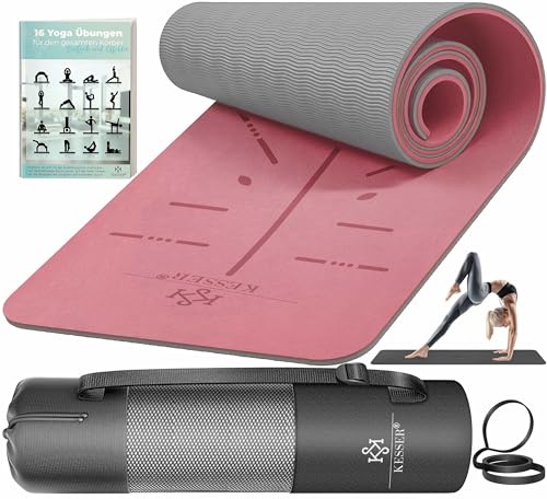 KESSER® Yogamatte rutschfest 183x61x0,6cm TPE Matte, Gymnastikmatte & Fitnessmatte mit Gurt In- & Outdoor, Trainingsmatte für Yoga Workout, Pilates & Fitness, gelenkschonend, Übungsheft & Hilfslinien