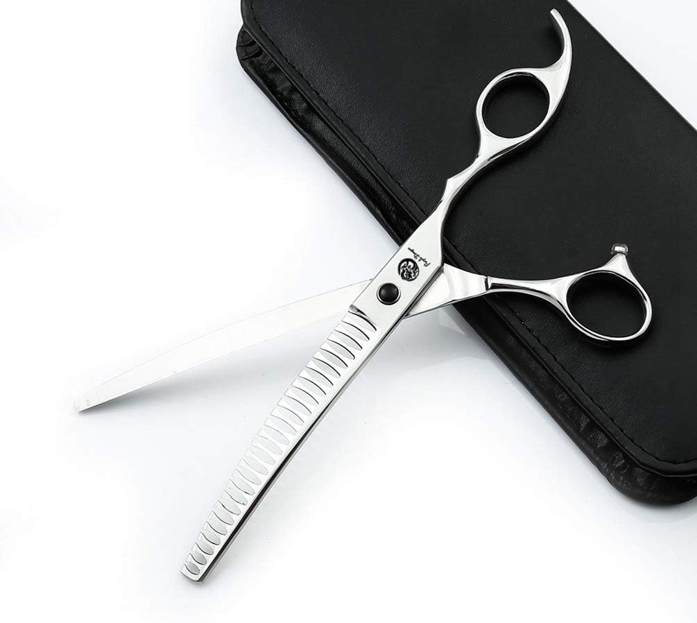 Purple Dragon 7.5 inch Professional Downward Curved Pet Grooming Scissors - Dog Chunker Shears - Adult Animal Thinning Hair Shears for…
