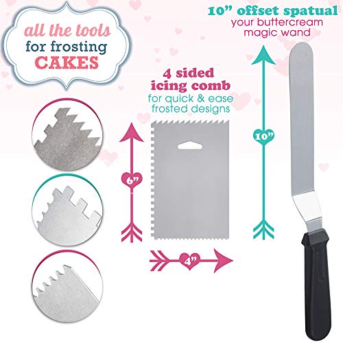 ForeverSmooth 12 Inch Cake Turntable - Quietest Rotating Stand and Decorating Supplies Kit Complete w/ Offset Spatula, 4 Side Icing Bench Scraper, Lifter Board a Perfect Frosting Baking GFT Set | Red - Thumbnail 7